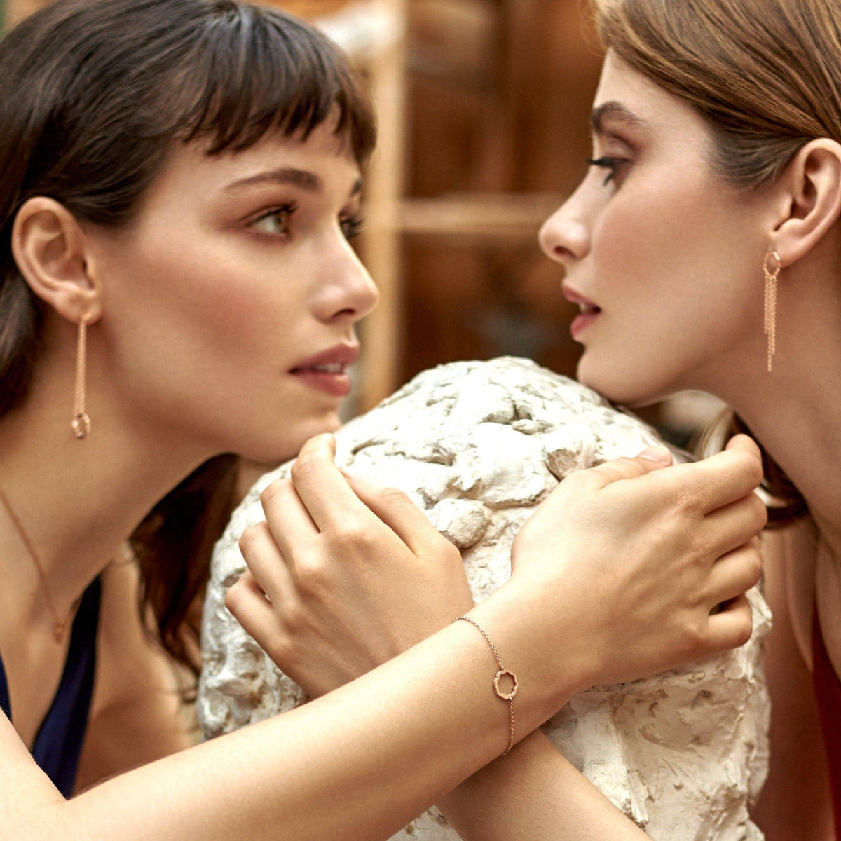 Model wearing MIMOSA rose gold bracelet Paris - STEPHANIE KALCK